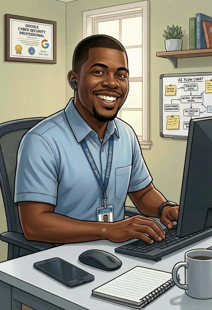 Seen Cox, AI and technology consultant, at his desk